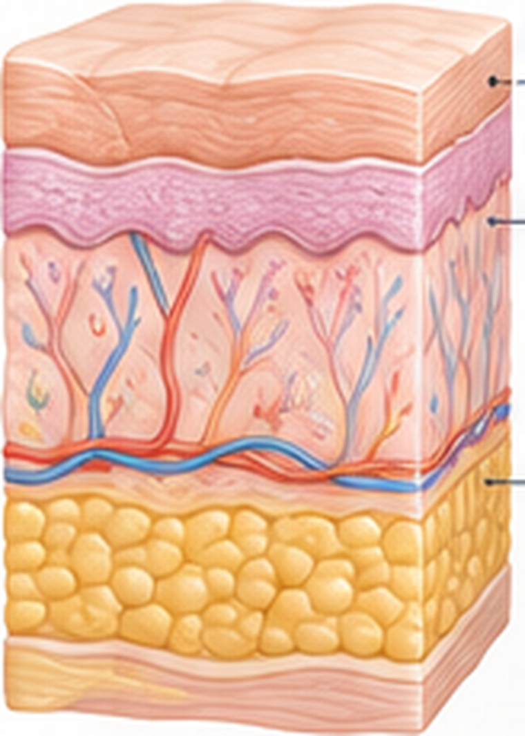 Illustration of the epidermis, dermis and subcutaneous skin layers